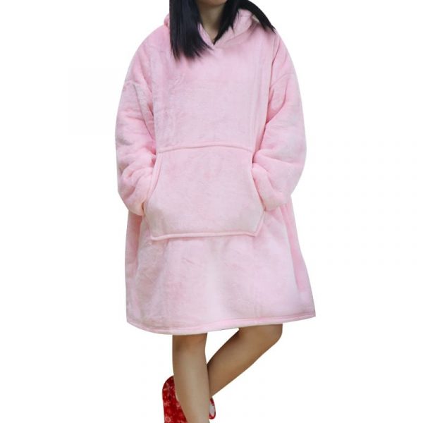 Cobertor de moletom com capuz de lã de pelúcia com mangas - rosa bebê