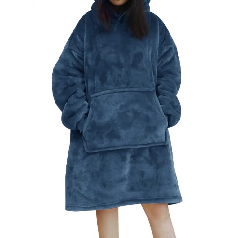 Cobertor de moletom com capuz de lã de pelúcia com mangas - azul