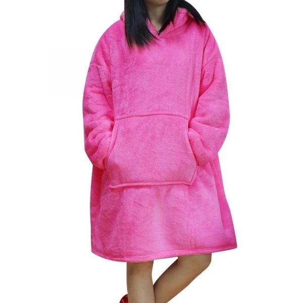 Cobertor de moletom com capuz de lã de pelúcia com mangas - vermelho rosado